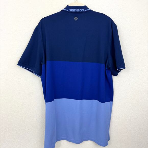 Greyson Mens Short Sleeve Polo Shirt Size L Wolf Pima Cotton Color Block Blue - Picture 3 of 6